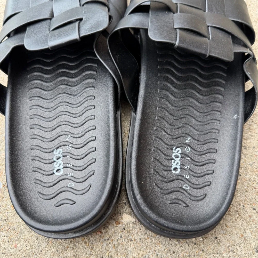 ASOS DESIGN Mens Black Woven Basketweave Slides Sandals US 12 EU 46 NEW